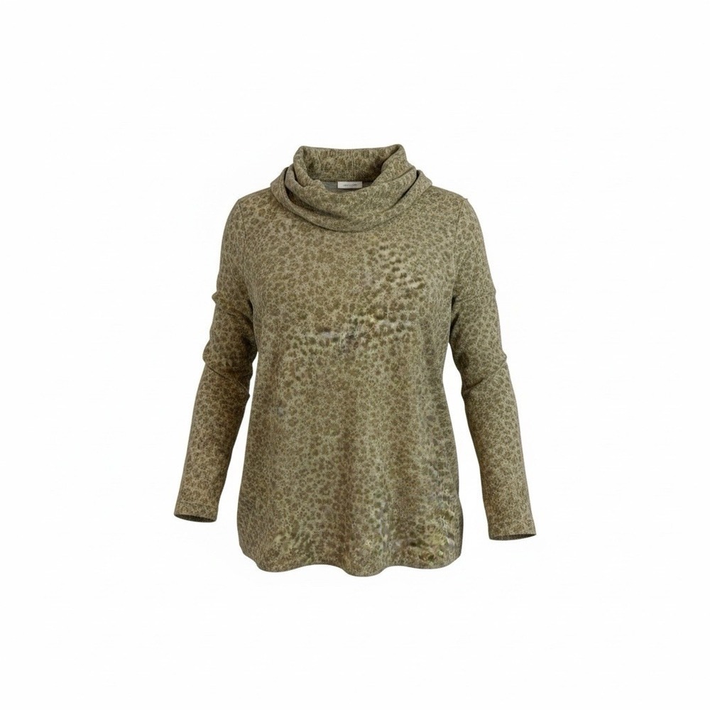 Van Heusen Women Tan Leopard Print Cowl Neck Ultrasoft Cozy Tunic Top Size XL